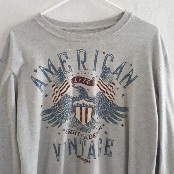 Wrangler Vintage American T Shirt Mens Large Gray Long Sleeve Eagle Wings - Picture 3 of 8